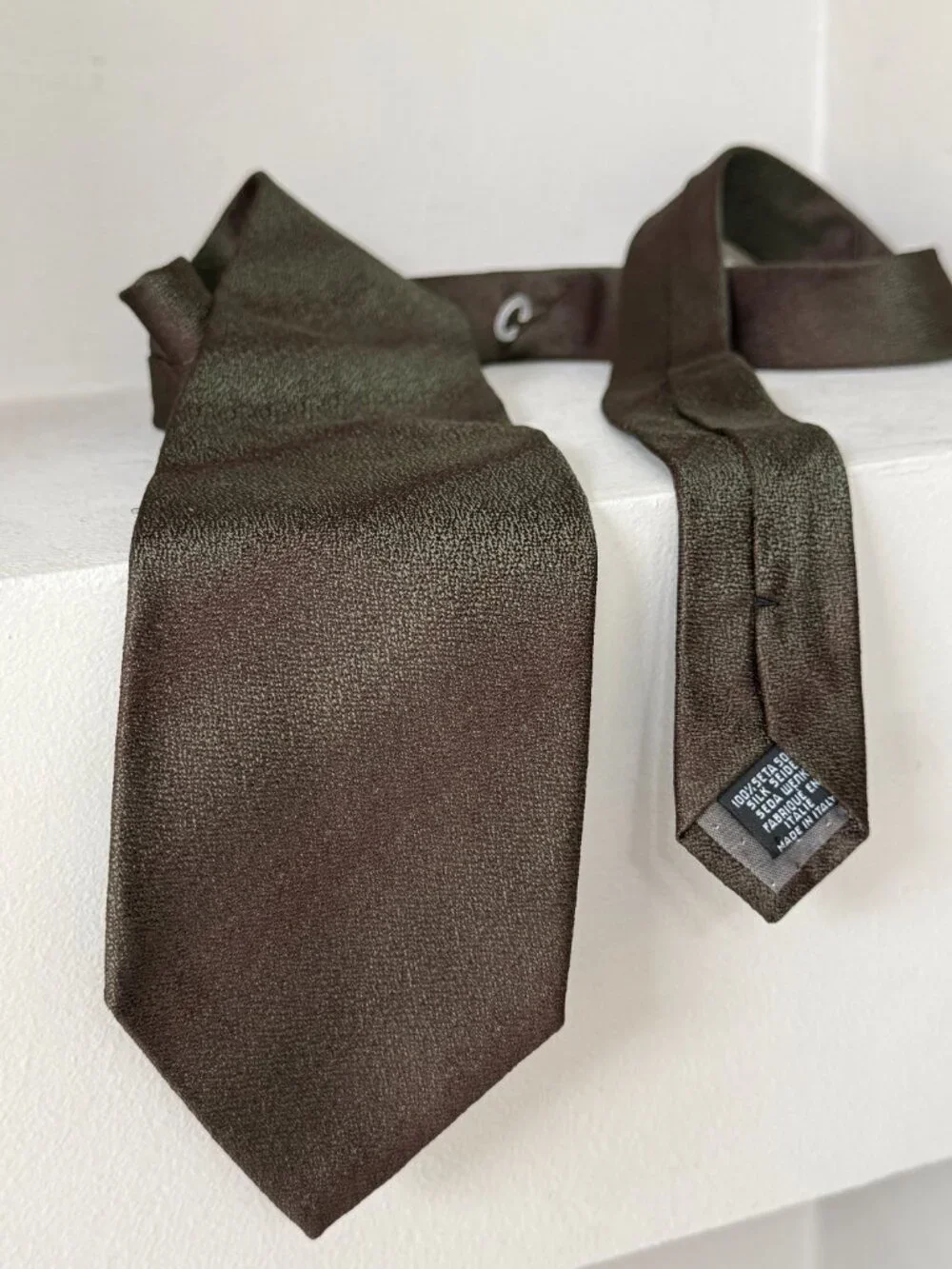 Gianfranco Ferré Vintage 100% Silk Tie Brown Olive Green Made Italy Luxury